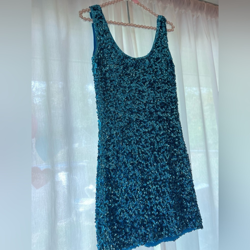 Teal sequin mini dress